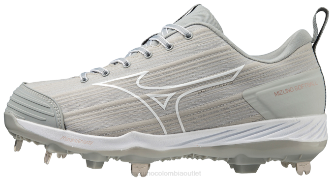 Mizuno Sweep 6 tacos de softbol de metal bajo mujer zapatos gris-blanco (9100) 668F2172