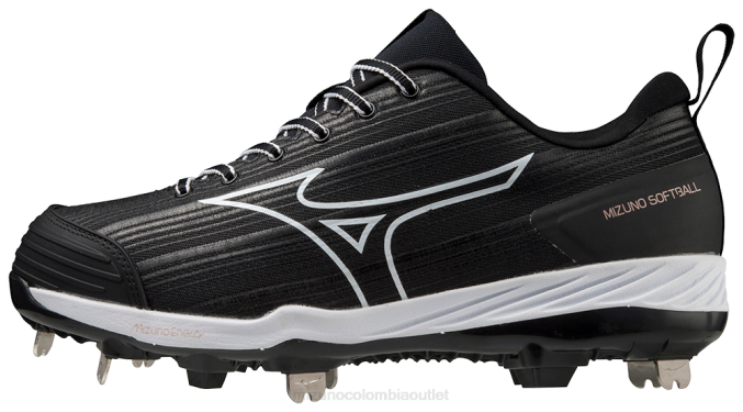 Mizuno Sweep 6 tacos de softbol de metal bajo mujer zapatos negro-blanco (9000) 668F2171