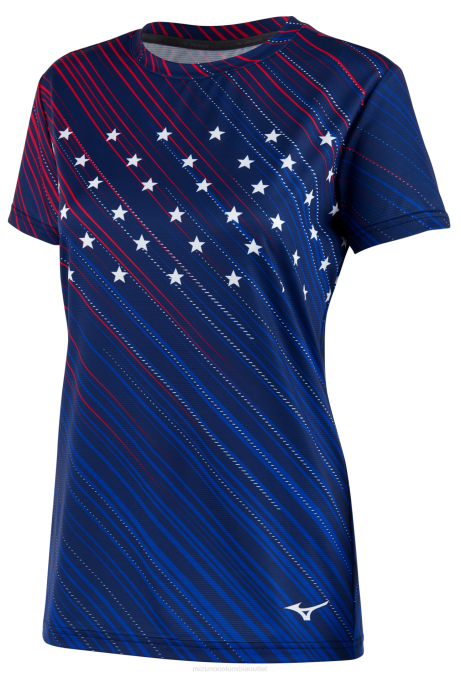 Mizuno camiseta de running de manga corta ecológica imprimible mujer vestir Azul medieval (meme) 668F339