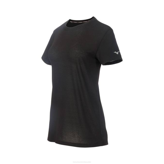 Mizuno camiseta de running de manga corta infinity mujer vestir negro (9090) 668F228