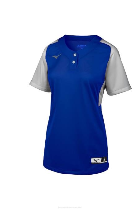 Mizuno camiseta de softball aerolite de 2 botones juventud vestir gris real (5291) 668F2002