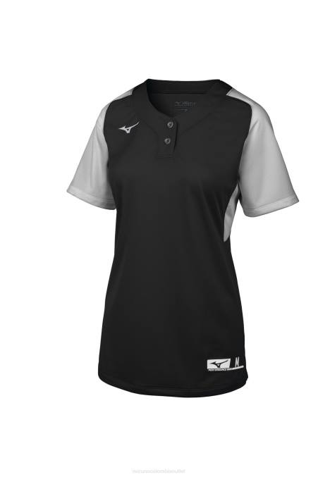 Mizuno camiseta de softball aerolite de 2 botones unisexo vestir negro-gris(9091) 668F1951