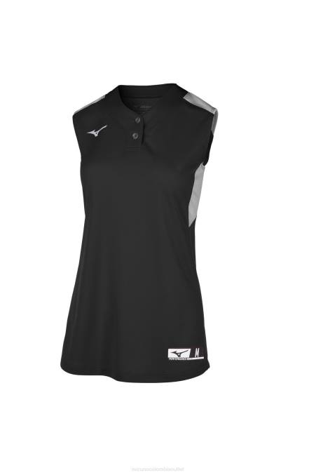 Mizuno camiseta de softbol sin mangas aerolite de 2 botones juventud vestir negro-gris(9091) 668F2007