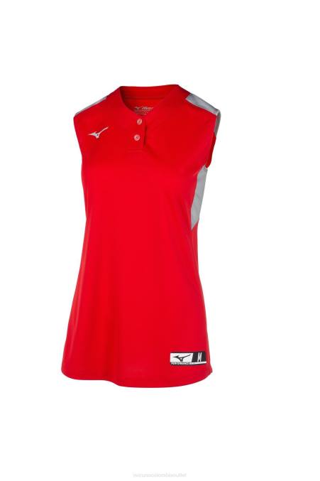 Mizuno camiseta de softbol sin mangas aerolite de 2 botones juventud vestir rojo-gris(1091) 668F2006