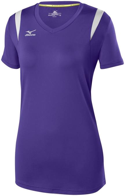 Mizuno camiseta de voleibol de manga corta balboa 50 juventud vestir púrpura-plata (6073) 668F2423