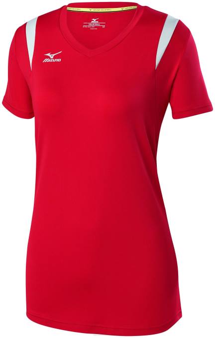 Mizuno camiseta de voleibol de manga corta balboa 50 juventud vestir rojo-plata-carbón(1073) 668F2418