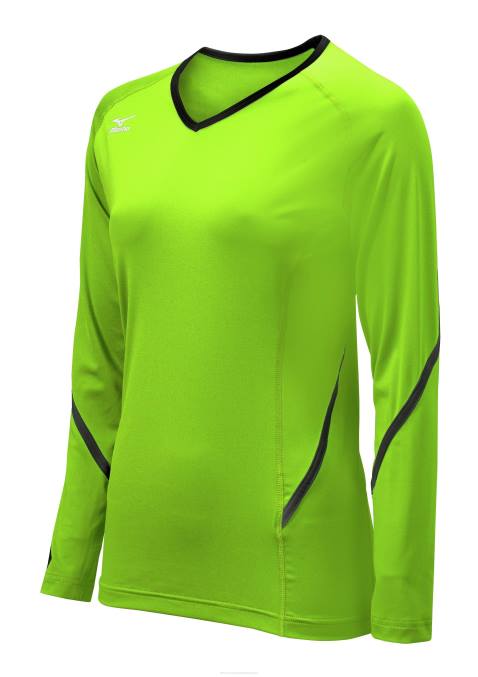 Mizuno camiseta de voleibol de manga larga de generación techno unisexo vestir verde eléctrico-negro (8d90) 668F2363
