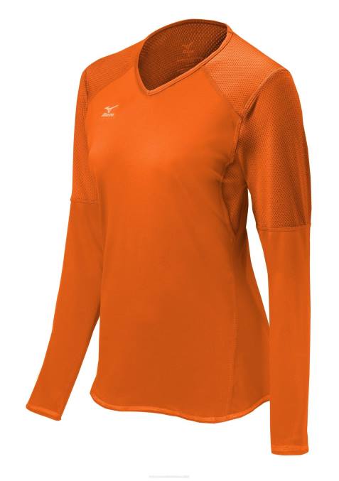 Mizuno camiseta de voleibol de manga larga techno vi unisexo vestir naranja ardiente (2424) 668F2368