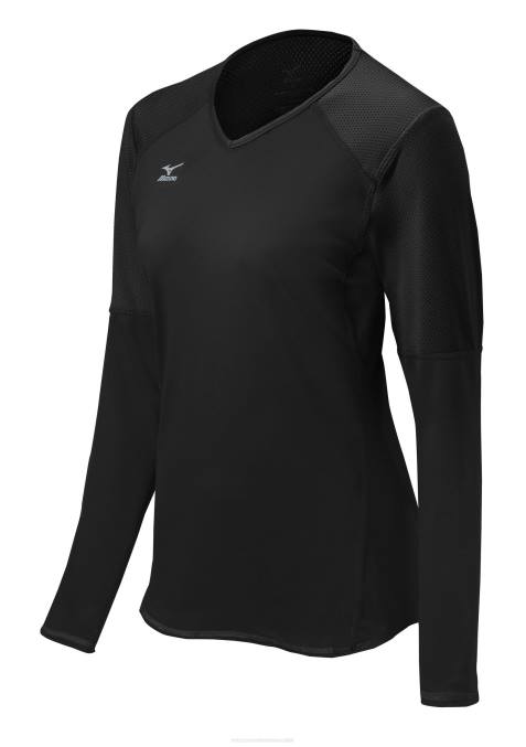 Mizuno camiseta de voleibol de manga larga techno vi unisexo vestir negro (9090) 668F2366