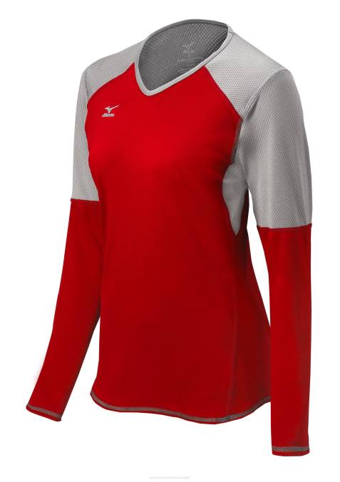 Mizuno camiseta de voleibol de manga larga techno vi unisexo vestir rojo-plata-carbón(1073) 668F2367