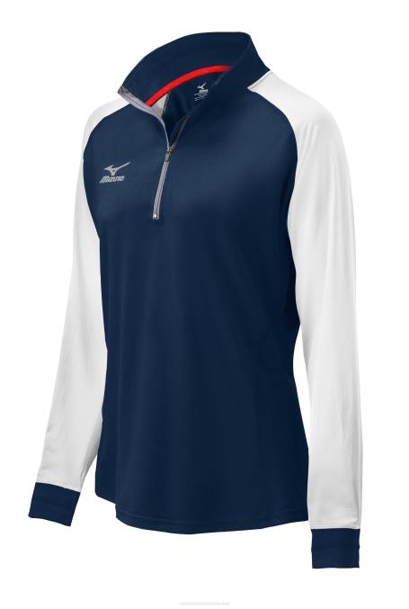 Mizuno chamarra prime con media cremallera unisexo vestir azul marino-blanco (5100) 668F2548