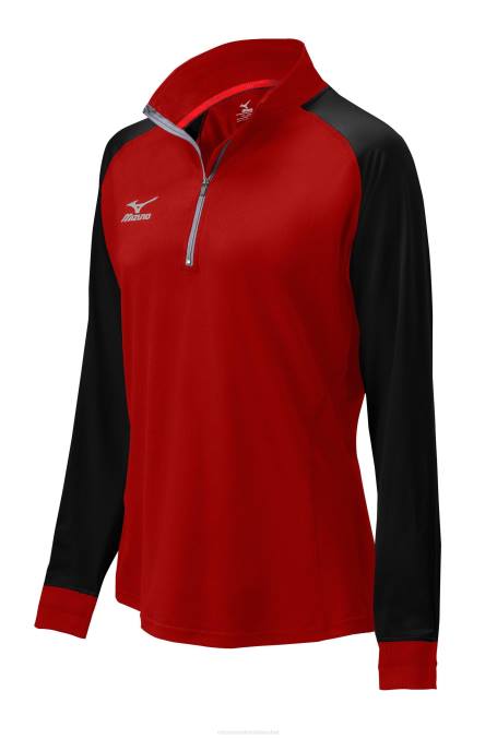 Mizuno chamarra prime con media cremallera unisexo vestir rojo-negro (1090) 668F2545