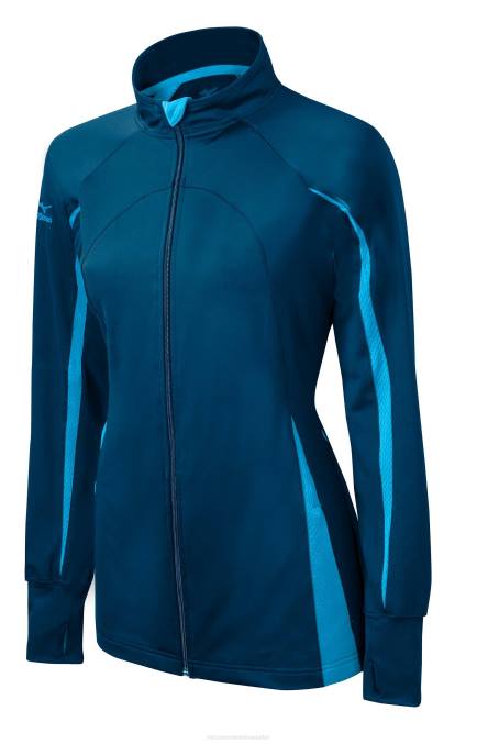 Mizuno chaqueta elite 9 focus con cremallera completa juventud vestir azul marino-celeste/columbia(5155) 668F2541