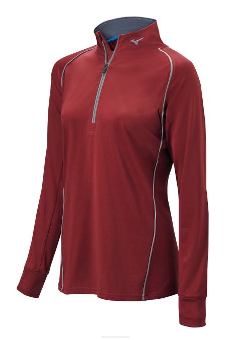 Mizuno jersey de manga larga con media cremallera comp chica vestir granate (3u3u) 668F2530