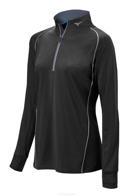 Mizuno jersey de manga larga con media cremallera comp mujer vestir negro (9090) 668F2504