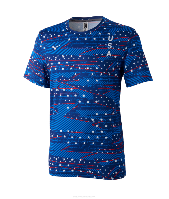 Mizuno manga corta para correr imprimible hombres vestir melocotón-azul (sm01) 668F241