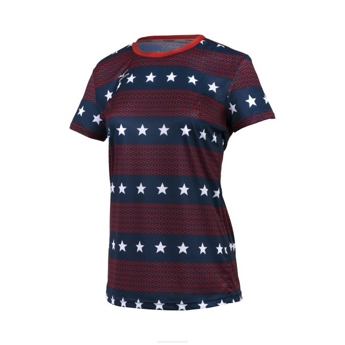 Mizuno manga corta para correr imprimible mujer vestir highriskred-estateblue(1g5y) 668F245