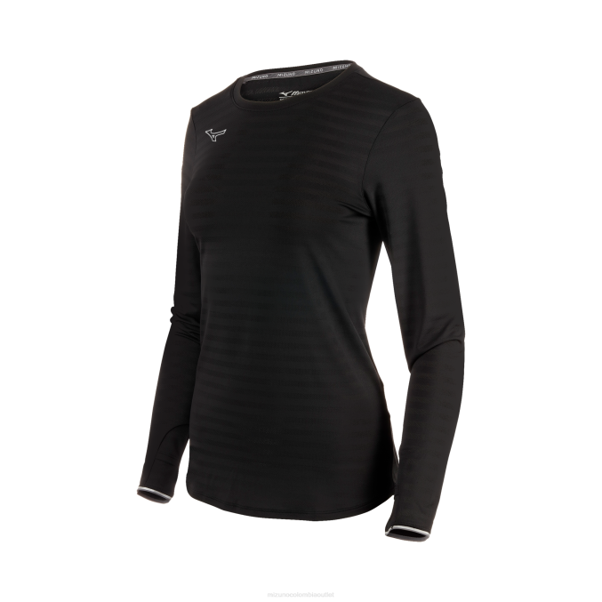 Mizuno manga larga ecológica atlética mujer vestir negro (9090) 668F2136