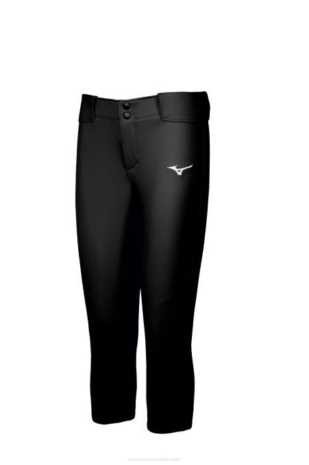 Mizuno pantalones de softball elásticos con cinturón chica vestir negro (9090) 668F1920