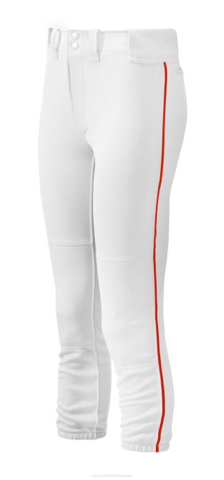 Mizuno pantalones de softball ribeteados con cinturón mujer vestir blanco-rojo(0010) 668F1891