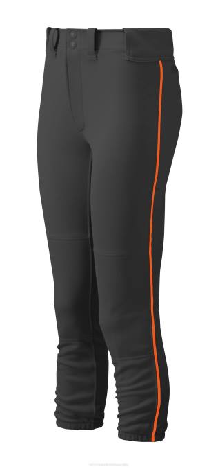 Mizuno pantalones de softball ribeteados con cinturón mujer vestir negro-naranja(9020) 668F1898