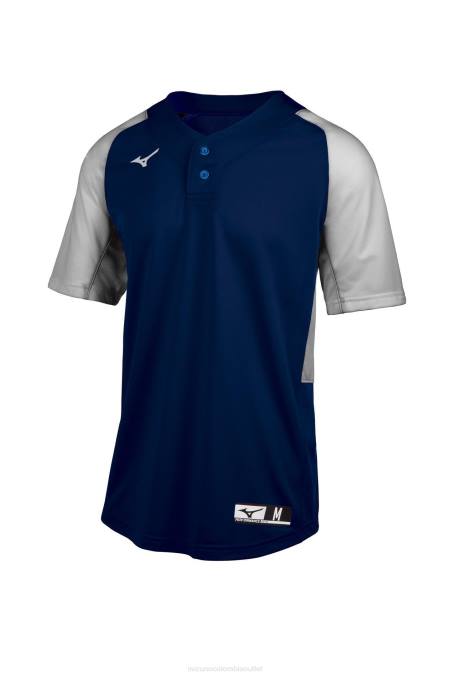 Mizuno playera de beisbol aerolite con 2 botones juventud vestir gris marino(5191) 668F1271