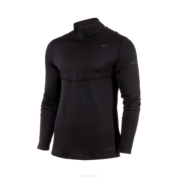 Mizuno respiración térmica media cremallera para correr hombres vestir negro (9090) 668F285