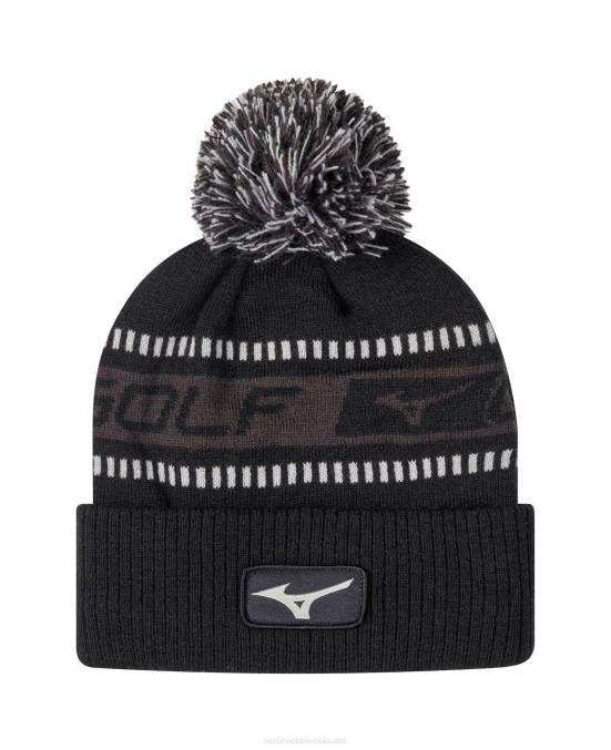 Mizuno sombrero de invierno con pompones de punto unisexo accesorios negro-carbón(9092) 668F450