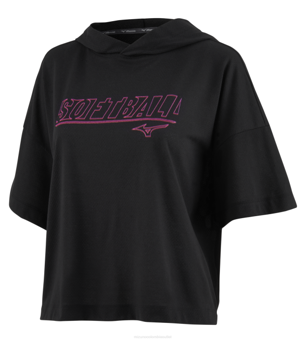 Mizuno sudadera con capucha infinita de manga corta mujer vestir negro (9090) 668F2125