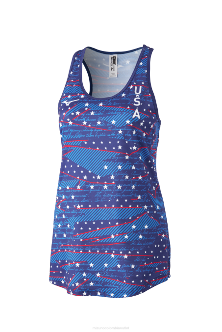 Mizuno tanque de correr imprimible mujer vestir melocotón-azul (sm01) 668F232