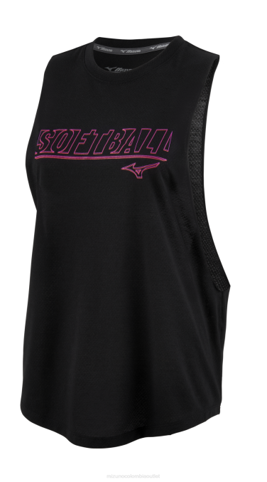 Mizuno tanque gráfico muscular mujer vestir negro (9090) 668F2123