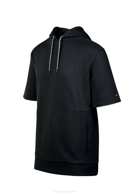 Mizuno tiempo de juego sudadera con capucha de manga corta unisexo vestir negro (9090) 668F1478