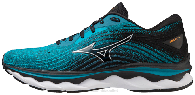 Mizuno zapatilla para correr wave sky 6 hombres zapatos esmalte azul-blanco (eb00) 668F72
