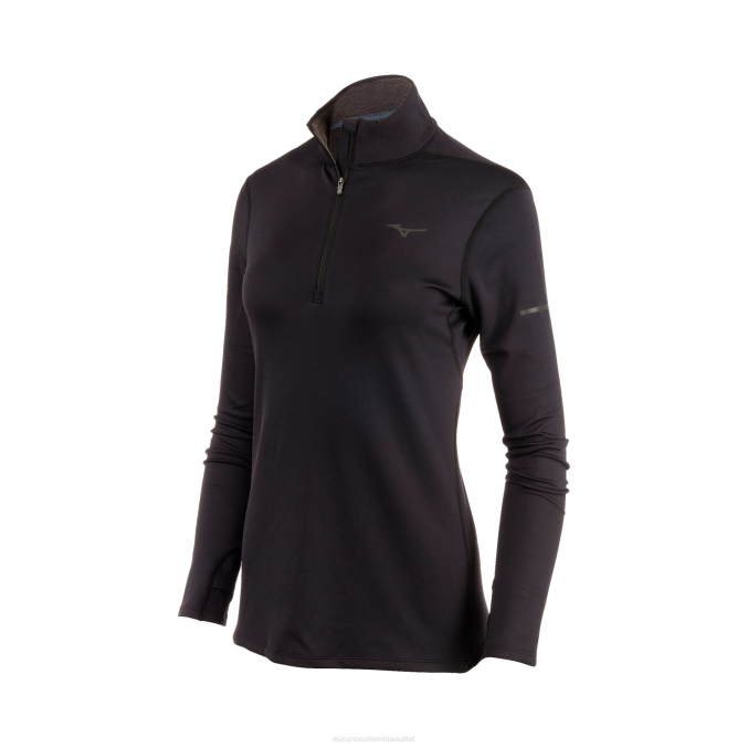Mizuno respiración térmica media cremallera para correr mujer vestir negro (9090) 668F288