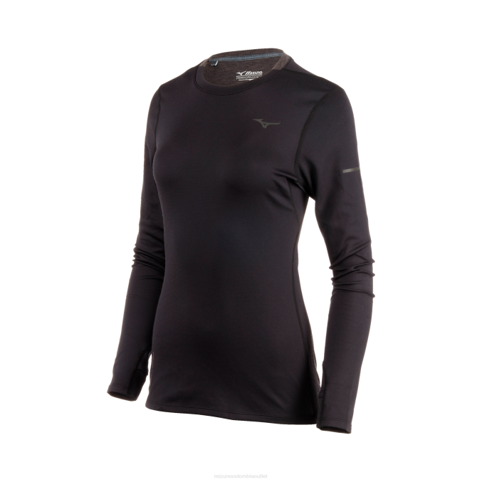 Mizuno respiración termo running manga larga mujer vestir negro (9090) 668F295
