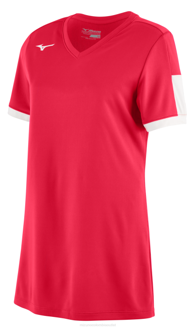 Mizuno jersey de softbol aerolite con cuello en v chica vestir rojo-blanco (1000) 668F1992