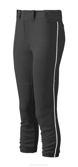 Mizuno pantalones de softball ribeteados con cinturón chica vestir negro-blanco (9000) 668F1929