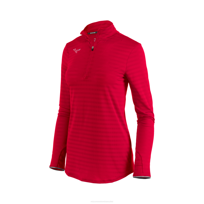 Mizuno atlético eco 1/2 zip mujer vestir rojo (1010) 668F2142