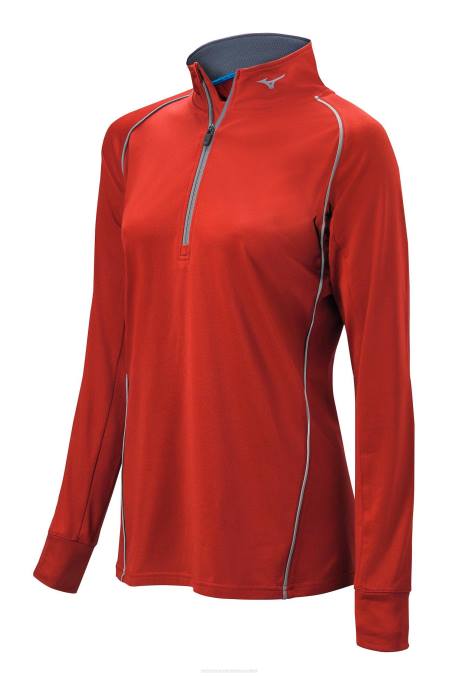 Mizuno jersey de manga larga con media cremallera comp chica vestir rojo (1010) 668F2529