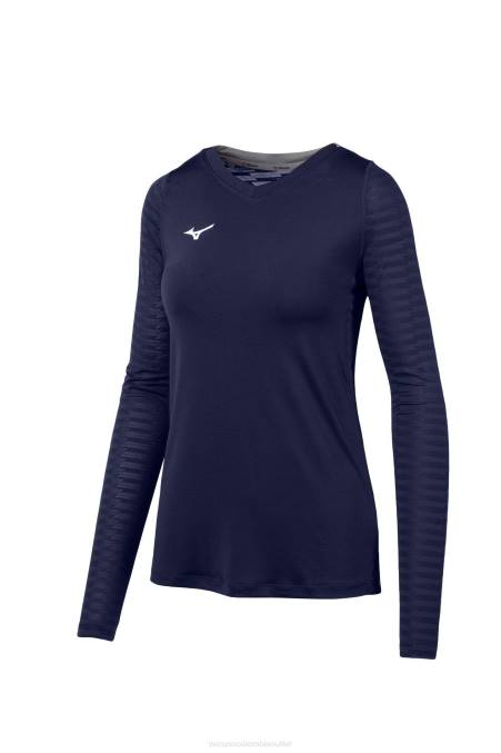 Mizuno camiseta de voleibol de manga larga unida mujer vestir azul marino (5151) 668F2339