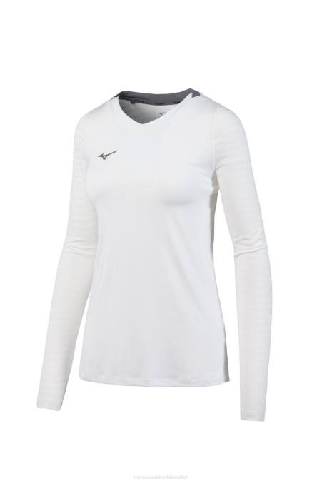 Mizuno camiseta de voleibol de manga larga unida mujer vestir blanco (0000) 668F2336