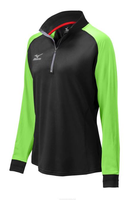 Mizuno chamarra prime con media cremallera unisexo vestir negro-verde eléctrico (908d) 668F2553