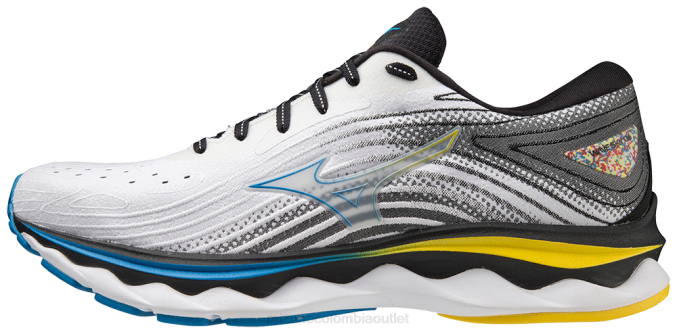 Mizuno zapatilla para correr wave sky 6 hombres zapatos blanco-ciberamarillo(0034) 668F74