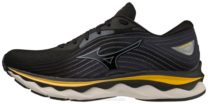 Mizuno zapatilla para correr wave sky 6 hombres zapatos vientos alisios negros (909t) 668F75