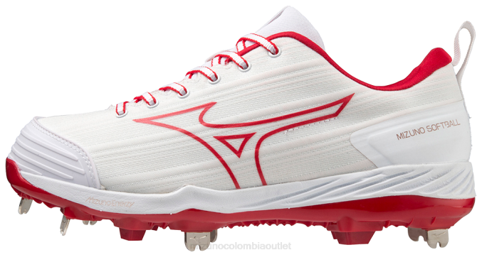 Mizuno Sweep 6 tacos de softbol de metal bajo mujer zapatos blanco-rojo(0010) 668F2167